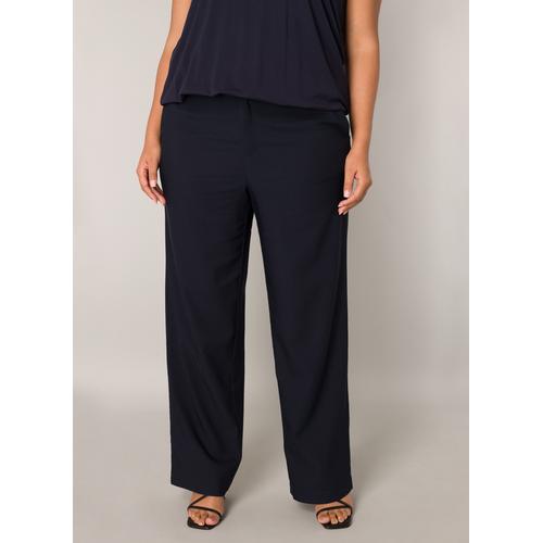 Stoffhose BASE LEVEL CURVY Gr. 48, N-Gr, blau (dunkelblau) Damen Hosen mit Schlag und Viskose