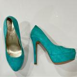 Jessica Simpson Shoes | Jessica Simpson Aqua Suede Platform Heels Waleo Pumps High Heel 7 37 Stiletto | Color: Blue/Green | Size: 7