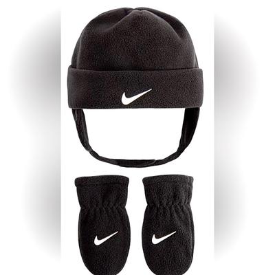 Nike Accessories | Cute Toddler Nike Swoosh Fleece Cap & Mittens Set Size Toddler | Color: Black | Size: Toddler