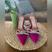 Zara Shoes | Nwt Zara Heeled Blue Slingback Pointed Shoes With Rhinestone Bows Us Size 6 | Color: Pink | Size: 6