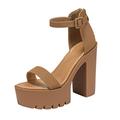 Sandals for Women UK High Fashion Women Heels Footwear Wedges Casual Open Toe Platforms Wedge Heel Black Shoes Retirement Gift for Woman Zapatos Para Mujer (ZF-4-Khaki, 6)