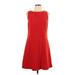 Ann Taylor LOFT Casual Dress - A-Line Crew Neck Sleeveless: Red Print Dresses - Women's Size 10