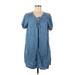 Lucky Brand Casual Dress - Shift Tie Neck Short sleeves: Blue Print Dresses - Women's Size Medium