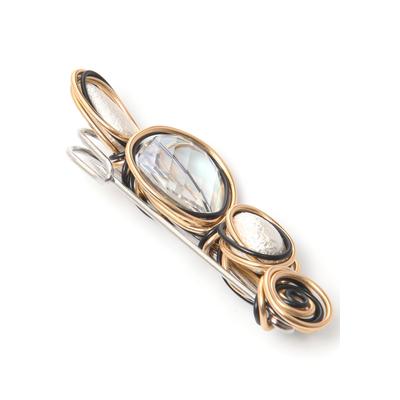 Brosche FIRETTI "Schmuck Geschenk Ansteckschmuck tricolor" Broschen rosegold (metallfarben-roségoldfarben-schwarz-weiß + weiß) Damen mit Glasstein