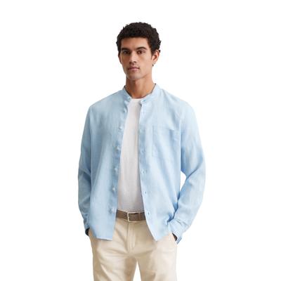 Langarmhemd MARC O'POLO "aus reinem Leinen", Herren, Gr. XL, Normalgrößen, blau (homestead blau), Obermaterial: 100% Leinen, unifarben, casual, regular fit normal, Langarm Doppelmanschette, Hemden Image