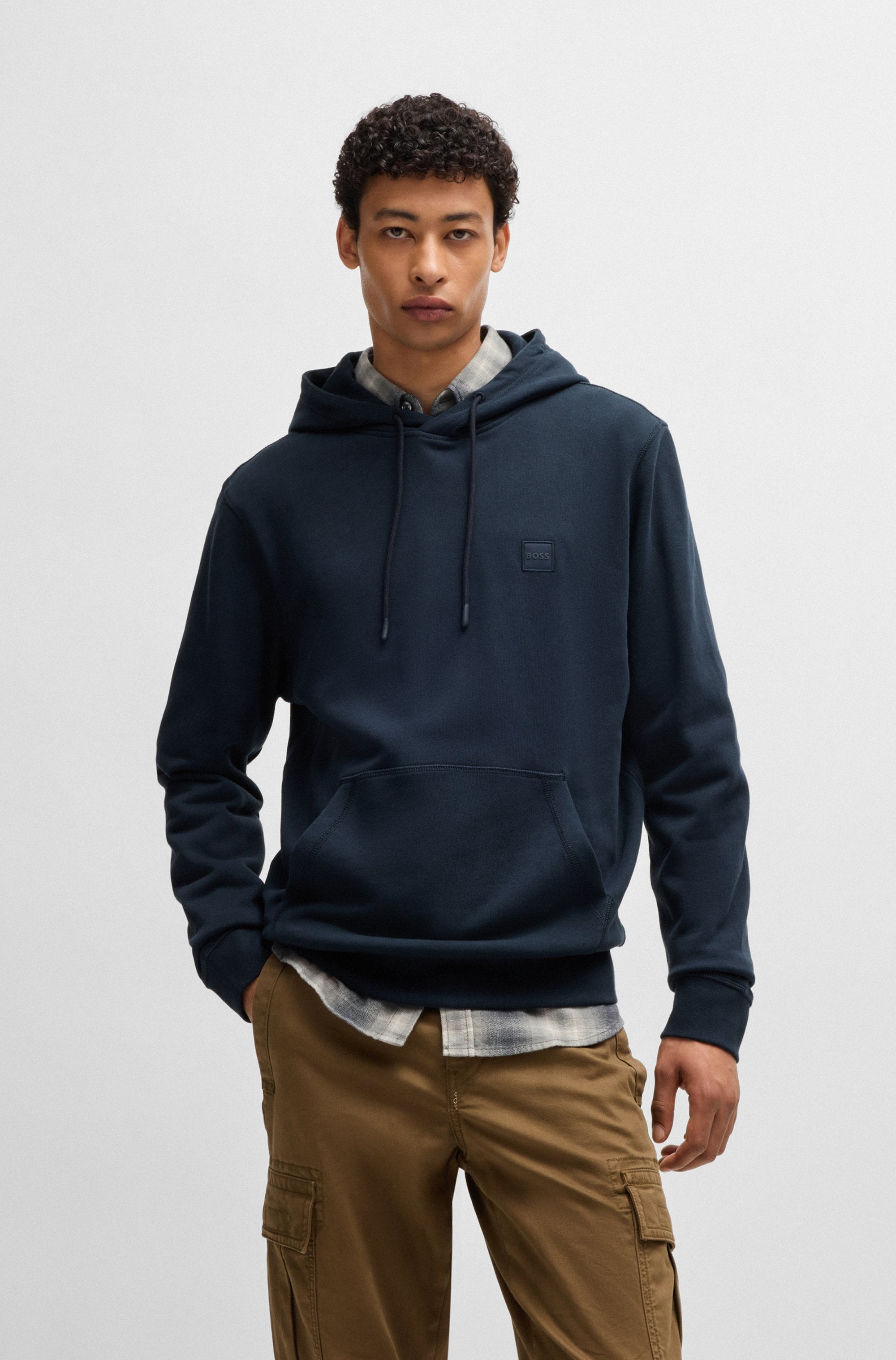 Kapuzensweatshirt BOSS ORANGE "Wetalk", Herren, Gr. XXL, blau (404_schwarz_blau), Sweatware, Obermaterial: 100% Baumwolle, unifarben, regular fit hüftlang, hoch geschlossener Ausschnitt, weit Bündchen, Sweatshirts, mit gesticktem BOSS Markenlabel