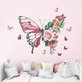 Autocollants Muraux Colorés avec Papillon et Fleur Peinture de Dessin Animé pour Chambre d'Enfant