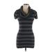 INC International Concepts Casual Dress - Sweater Dress Cowl Neck Short Sleeve: Gray Stripes Dresses - Women's Size Large