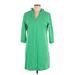 Lands' End Casual Dress - Shift V Neck 3/4 sleeves: Green Print Dresses - Women's Size Large