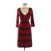 BCBGMAXAZRIA Casual Dress - Sheath Plunge 3/4 sleeves: Burgundy Dresses - Women's Size Medium