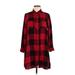 Old Navy Casual Dress - Shirtdress Collared Long sleeves: Red Checkered/Gingham Dresses - Women's Size Medium