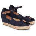 Keilsandalette TOMMY HILFIGER "BASIC OPEN TOE MID WEDGE" Gr. 39, blau (dunkelblau) Damen Schuhe Sandaletten