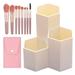 The Ultimate Beauty Tool Organizer: 3-Slot Pink Makeup Brush Holder with 8pcs Cosmetic Brushes Set