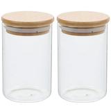 2 Pcs Glass Jar with Lid Dresser Desk Vanity Organizers And Storage Jars With Lids Glass Storage Jar Cosmetic Cotton Swab Storage Box Cotton Ball Sealed Jar Bamboo Glass