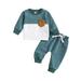 RYRJJ Toddler Baby Boy Girl Fall Outfit Contrast Color Block Sweatshirt Tops with Elastic Waist Long Pants Cute Infant Newborn Winter Clothes(Dark Blue 2-3 Years)