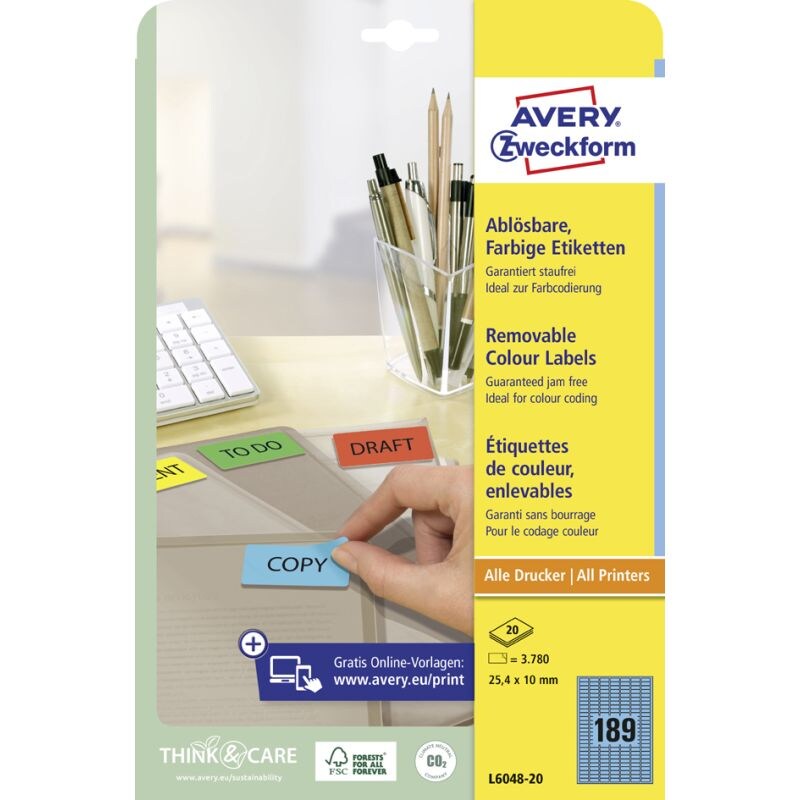 AVERY Zweckform Stick&Lift Etiketten, 38,1 x 21,2 mm, blau Image