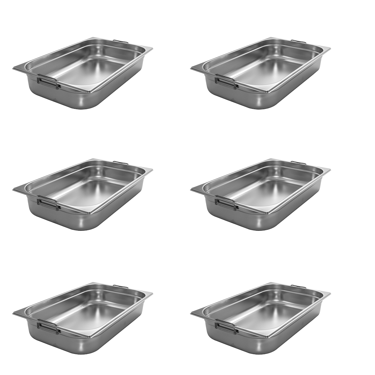 AcMax 6 Stück GN 1/1 Gastronormbehälter GN-Behälter Edelstahl 16 Liter Tiefe 100mm MIT FALLGRIFF Image