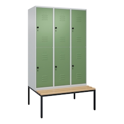 C+P Spind Classic PLUS, Buche untergebaute Sitzbank-Harthol, 6 Abteile, HxBxT 212x120x82cm, Sicherheitsdrehriegel, Hellgrau/Resedagrün von PROREGAL Image