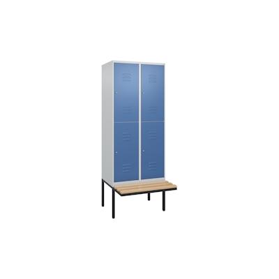 C+P Spind Classic PLUS, Buche schwebende Sitzbank, 4 Abteile, HxBxT 212x80x82cm, Zylinderschloss, Hellgrau/Fernblau von PROREGAL Image