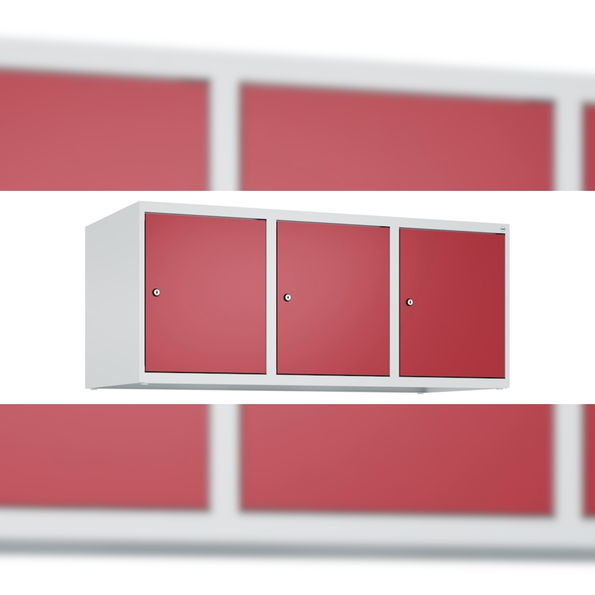 C+P Aufsatzschrank Classic PLUS, 3 Abteile, HxBxT 50x120x50cm, Zylinderschloss, Hellgrau/Rubinrot von PROREGAL Image