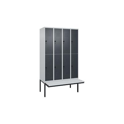 C+P Spind Classic PLUS, Kunststoff schwebende Sitzbank, 8 Abteile, HxBxT 212x120x82cm, Sicherheitsdrehriegel, Hellgrau/Anthrazit von PROREGAL Image