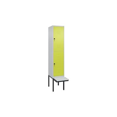 C+P Spind Classic PLUS, Kunststoff schwebende Sitzbank, 2 Abteile, HxBxT 212x40x82cm, Sicherheitsdrehriegel, Hellgrau/Clowngrün von PROREGAL Image
