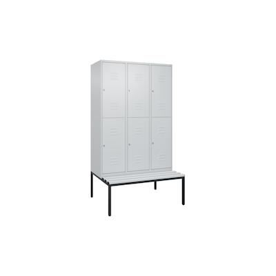 C+P Spind Classic PLUS, Kunststoff untergebaute Sitzbank, 6 Abteile, HxBxT 212x120x82cm, Zylinderschloss, Hellgrau/Hellgrau von PROREGAL Image