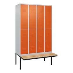 C+P Spind Classic PLUS, Buche schwebende Sitzbank, 8 Abteile, HxBxT 212x120x82cm, Zylinderschloss, Hellgrau/Reinorange von PROREGAL Image