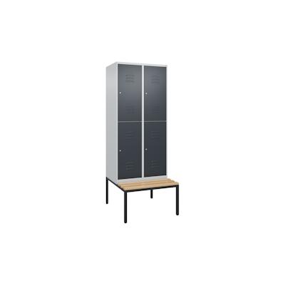 C+P Spind Classic PLUS, Buche untergebaute Sitzbank-Harthol, 4 Abteile, HxBxT 212x80x82cm, Zylinderschloss, Hellgrau/Anthrazit von PROREGAL Image