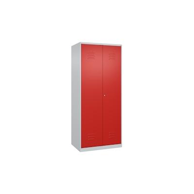 C+P Aufbewahrungs Doppel-Spind Classic PLUS, 2 Abteile, 5 Fachböden, HxBxT 185x80x50cm, Zylinderschloss, Hellgrau/Rot von PROREGAL Image