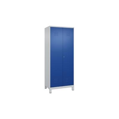 C+P Aufbewahrungs Doppel-Spind Classic PLUS, Füßen, 2 Abteile je 4 Fachböden, HxBxT 195x80x50cm, Zylinderschloss, Hellgrau/Enzianblau von PROREGAL Image