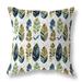 Green And Blue Tribal Leafy Treasures Indoor/Outdoor Throw Pillow