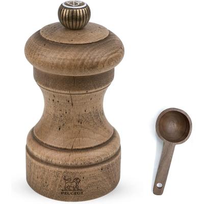 Peugeot Bistro Antique Distressed Beechwood 4- inch Salt Mill, With Wooden Spice Scoop