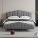 Queen Size Velvet Platform Bed w/ Thick Fabric, Stylish Stripe Decorated Bedboard & Elegant Metal Bed Leg Upholstered Bed, Gray