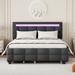 Queen Size Linen Upholstered Platform Bed w/ Twin XL Size Trundle & 2 Drawers, LED Light Bunk Bed for Kids Teens Adults, Gray