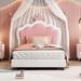 Twin size Upholstered Princess Bed with Crown Headboard and Footboard Platform Bed Frame for Kids, Teens, Girls, Boys, Pink