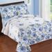 Lila Blue Floral Design Quilted Bedspread