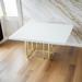 Lucie 59 Inch Dining Table, Square Lacquered Glass Top, Gold Base, White