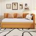 Twin Daybed Frame Linen Upholstered Sofa Bed L Shaped Backrest Mattress Holde Slat Support with Twin Size Trundle - Yellow