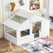 Twin/Full House Bed for Kids, Floor Montessori Bed with Roof and Window, Wood Platform Bed Frame, Playhouse Bed with Guardrail