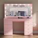 Boahaus Makeup Vanity Table, 11 Drawers, Large Mirror, Lights, Pink