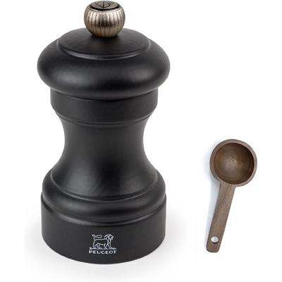 Peugeot Bistro 4 Inch Pepper Mill Gift Set, Black Matte - With Wooden Spice Scoop