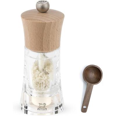 Peugeot - Oleron Manual Mill Wet Sea Salt Mill - Transparent Adjustable Grinder - Acrylic and Beechwood, Natural, 5.5 Inches