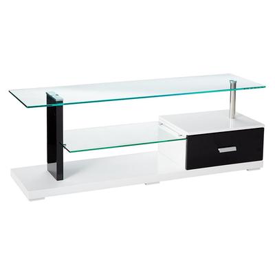 55 Inch TV Entertainment Console, Glass Top, Chrome Posts, Black, White