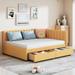 Full Size Upholstered Daybed w/2 Storage Drawers, Solid Wood Sofa Bed Frame w/Comfortable Linen Backrest for Bedroom, Guest Room