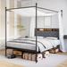 Queen Size Canopy Bed Frame with Charging Station