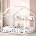 Full Size Wooden House Bed with Storage Shelf, Kids Bed with Fence and Roof for Kids, Teens, Girls, Boys Floor Bed, White