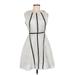 Milly Casual Dress - A-Line Crew Neck Sleeveless: White Stripes Dresses - Women's Size 6