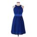 London Style Cocktail Dress - A-Line Crew Neck Sleeveless: Blue Print Dresses - Women's Size 8