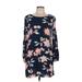 Billabong Casual Dress - Shift High Neck Long sleeves: Blue Floral Dresses - Women's Size Medium